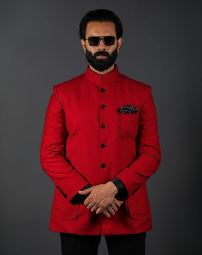 Red Jodhpuri Bandhgala