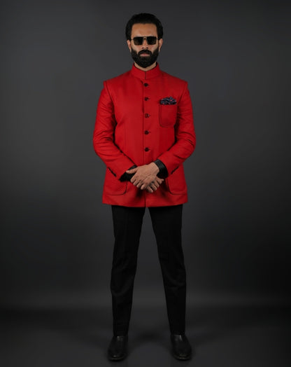 Red Jodhpuri Bandhgala