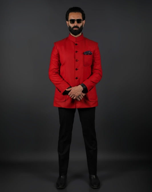 Red Jodhpuri Bandhgala