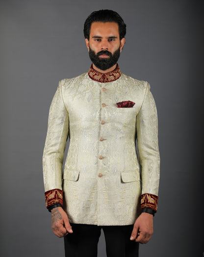 white  Jodhpuri Bandhgala