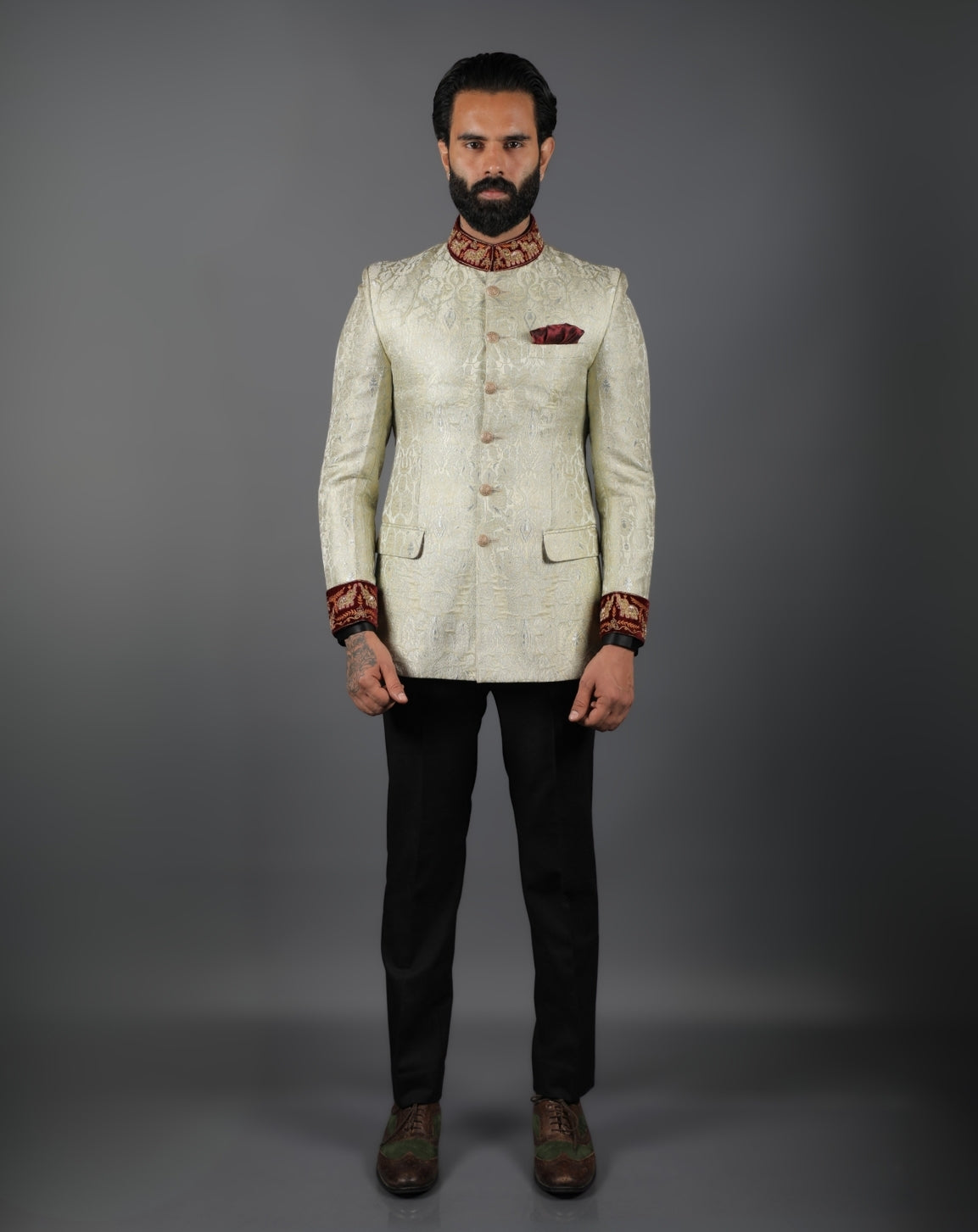 white  Jodhpuri Bandhgala