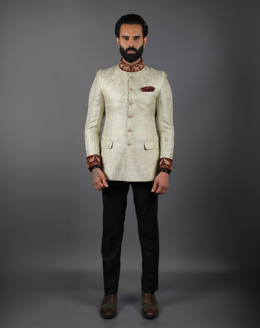 white  Jodhpuri Bandhgala