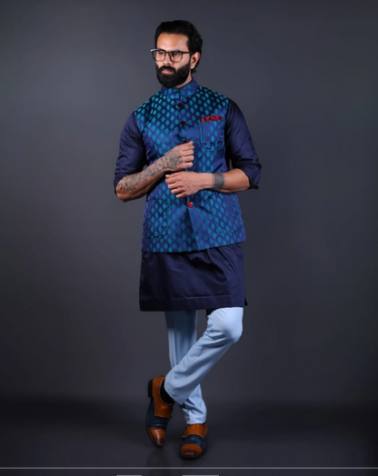Festive wear Nehru Jacket for Men in blue color