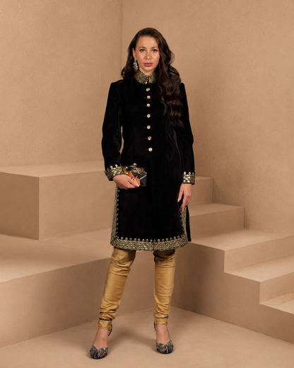 Black Velvet Handwork Sherwani