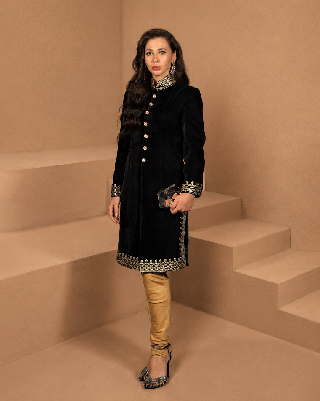 Black Velvet Handwork Sherwani