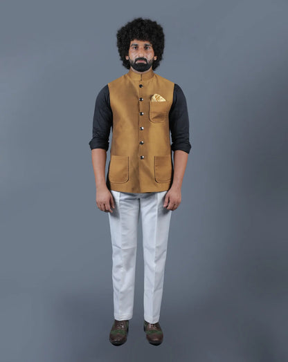 Premium Mustard Silk Nehru Jacket