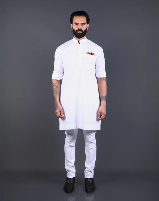 White Cotton Kurta Set