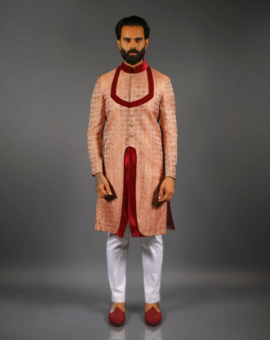 Elegant Peach Silk Sherwani