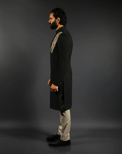 Black Embroidered Achkan Sherwani