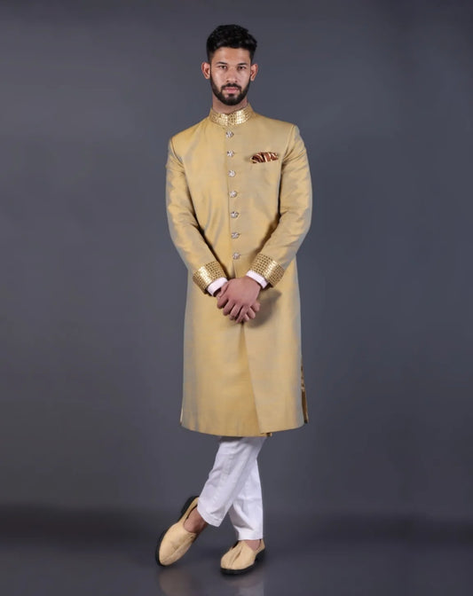 Men Golden Embroidered Wedding Sherwani