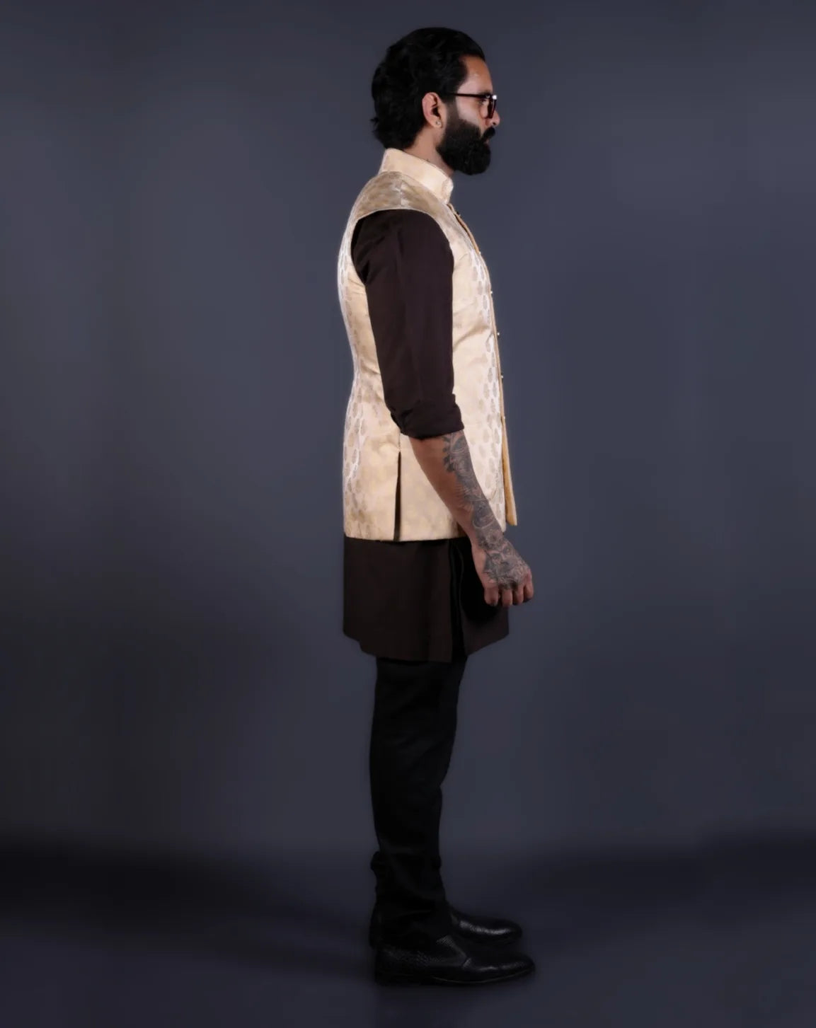 Cream Jacquard Nehru Jacket