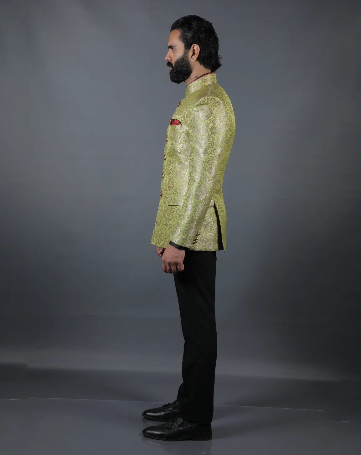 Lime Green Brocade Bandhgala Set