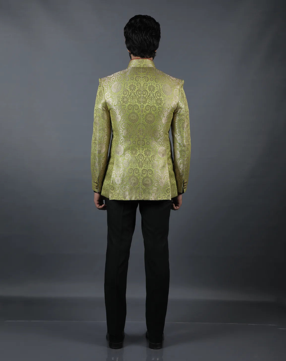 Lime Green Brocade Bandhgala Set