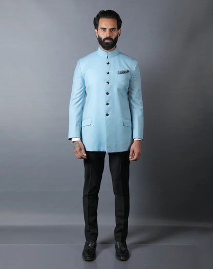 Sky Blue Terry Wool Bandhgala Set