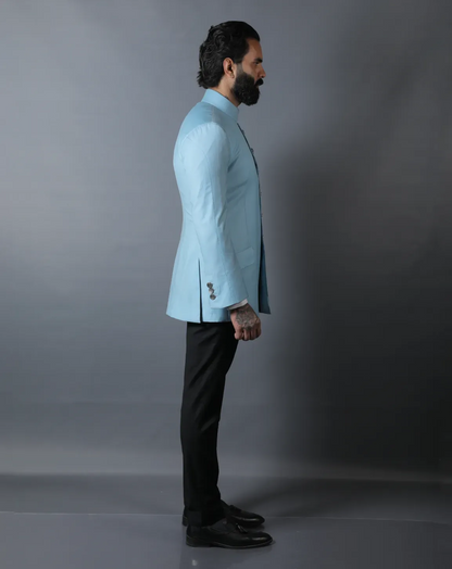 Sky Blue Terry Wool Bandhgala Set
