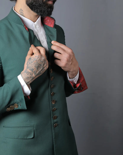 Emerald Green Terry Wool Bandhgala Set