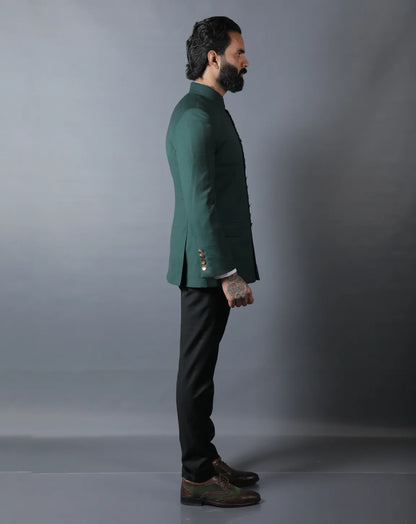 Emerald Green Terry Wool Bandhgala Set