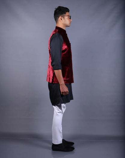 Maroon Velvet Nehru Jacket