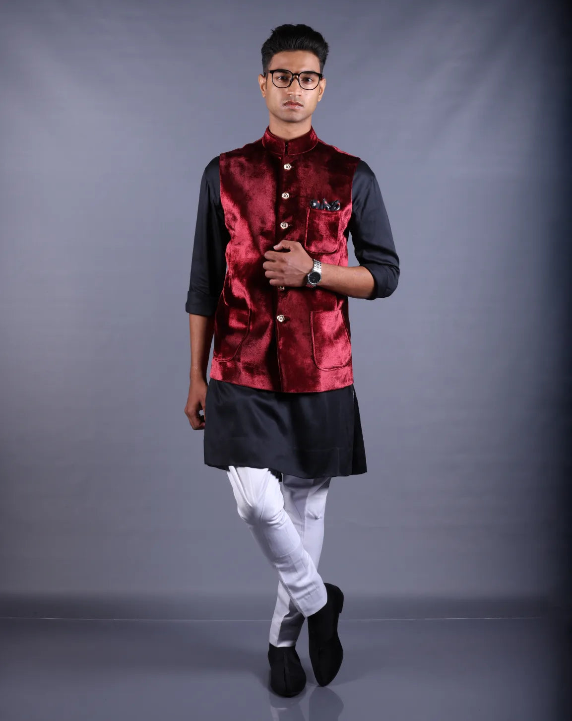 Maroon Velvet Nehru Jacket