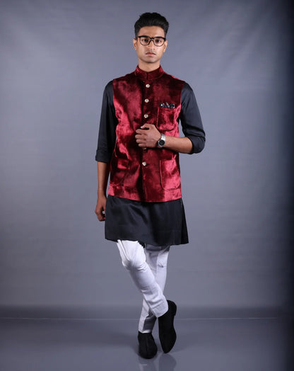 Maroon Velvet Nehru Jacket