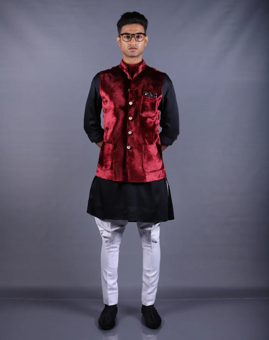 Maroon Velvet Nehru Jacket