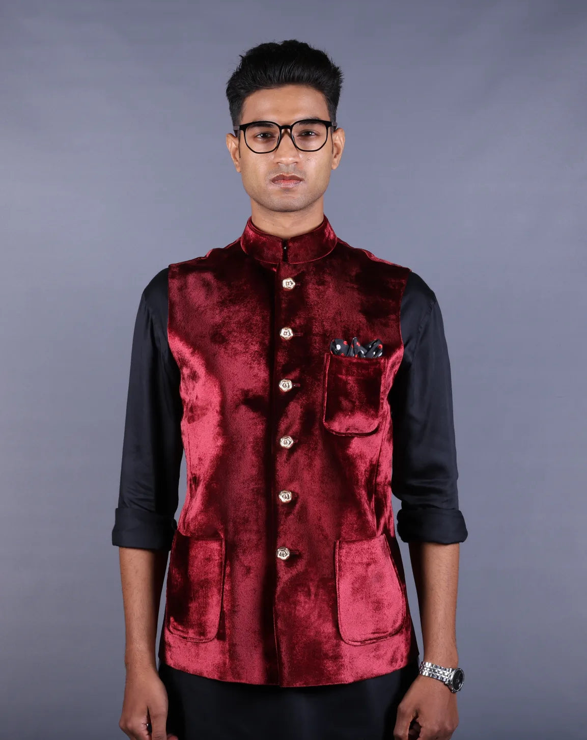 Maroon Velvet Nehru Jacket