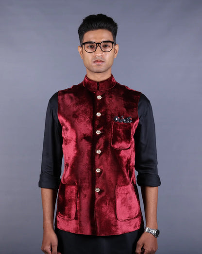 Maroon Velvet Nehru Jacket