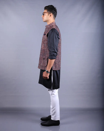 Textured Khadi Nehru Jacket