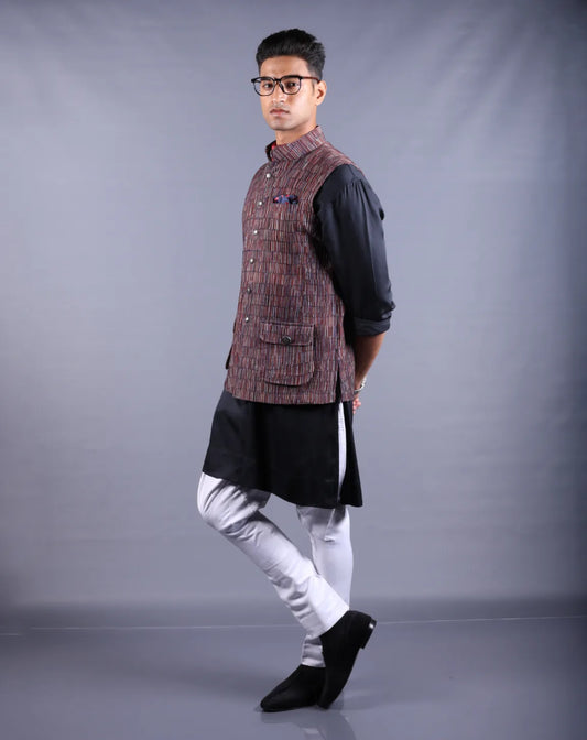 Textured Khadi Nehru Jacket