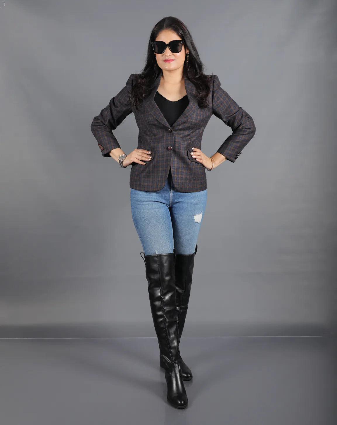 Brown Checkered Wool Blazer