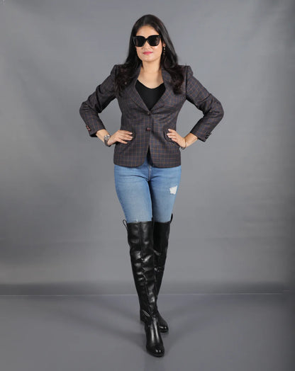 Brown Checkered Wool Blazer