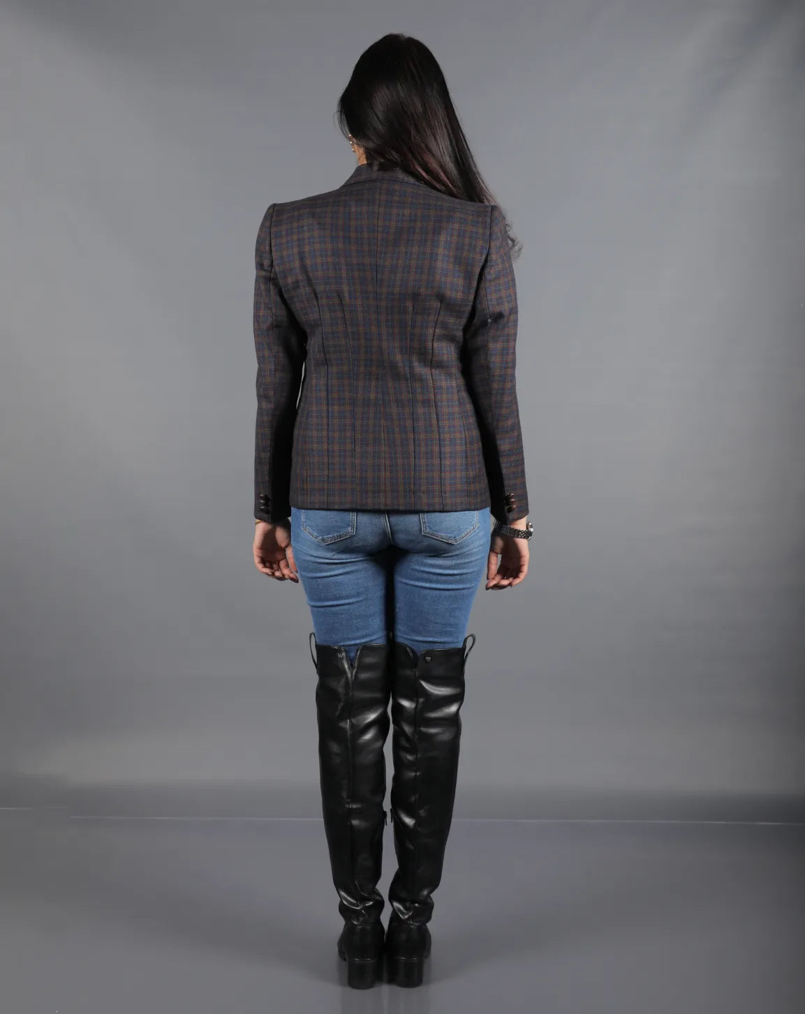 Brown Checkered Wool Blazer