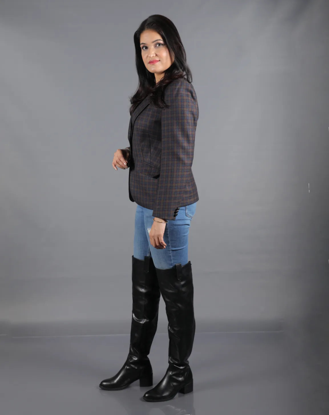 Brown Checkered Wool Blazer