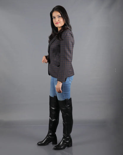 Brown Checkered Wool Blazer