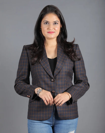 Brown Checkered Wool Blazer