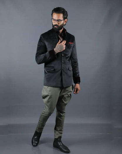 Black Velvet Bandhgala Jacket