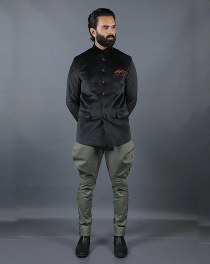 Black Velvet Bandhgala Jacket