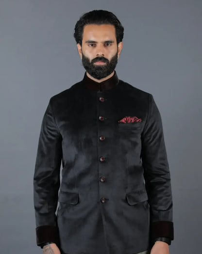 Black Velvet Bandhgala Jacket