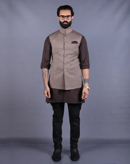 Fawn Nehru Jacket Set