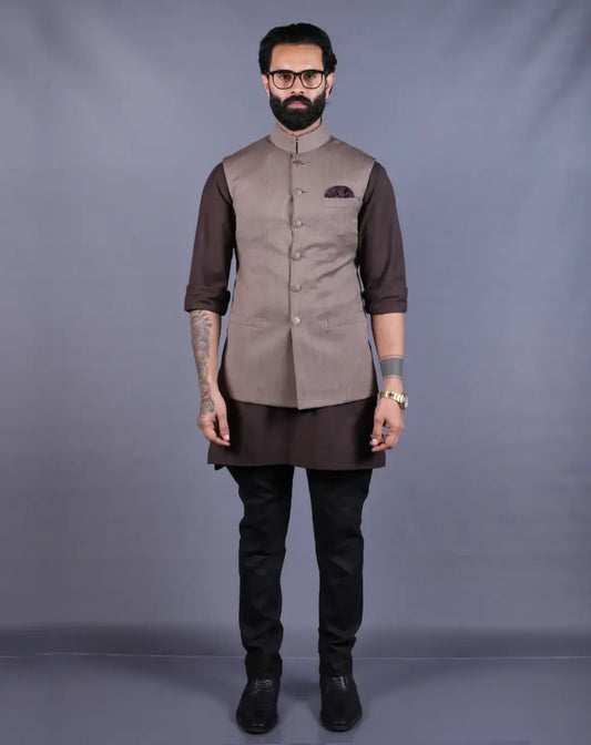Fawn Nehru Jacket Set