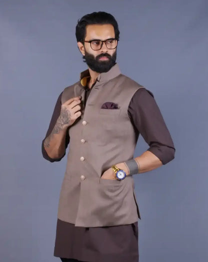 Fawn Nehru Jacket Set