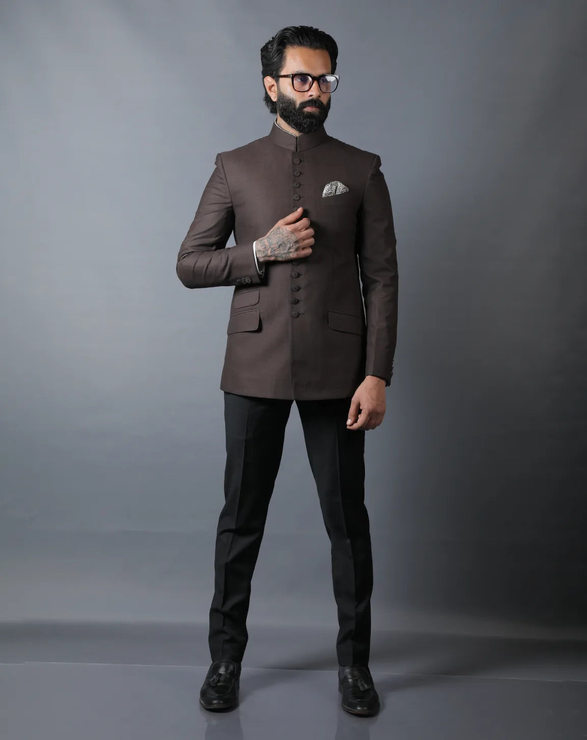 Dark Brown Terry wool Bandhgala Set