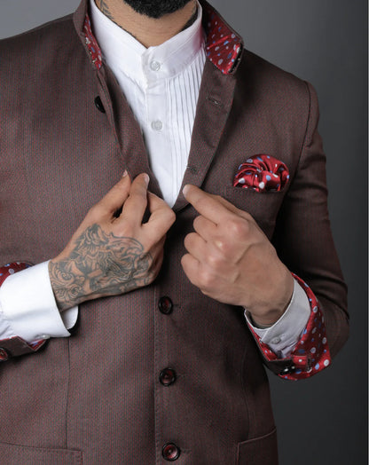 Brown Terry Wool Bandhgala Set