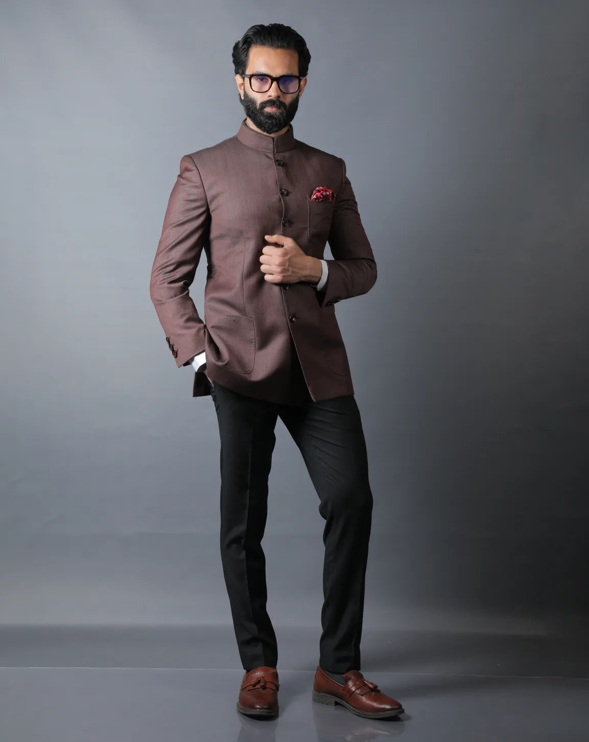 Brown Terry Wool Bandhgala Set