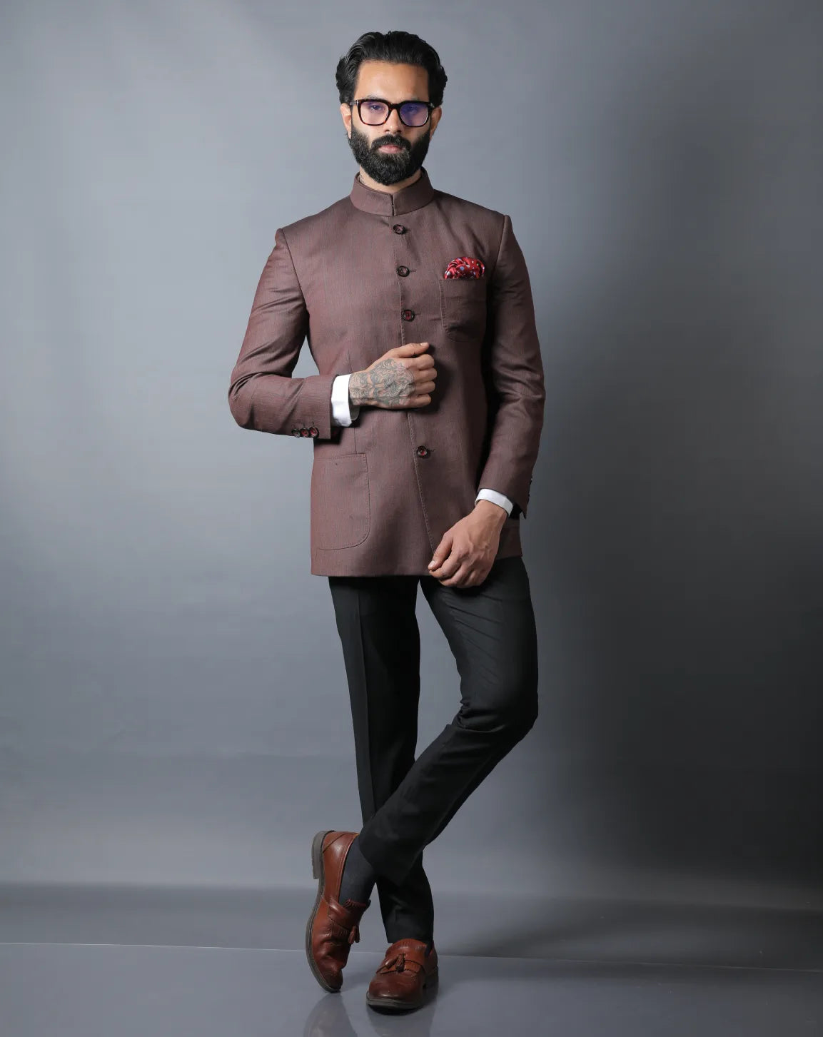Brown Terry Wool Bandhgala Set