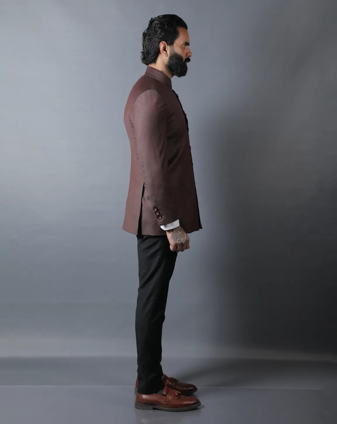 Brown Terry Wool Bandhgala Set