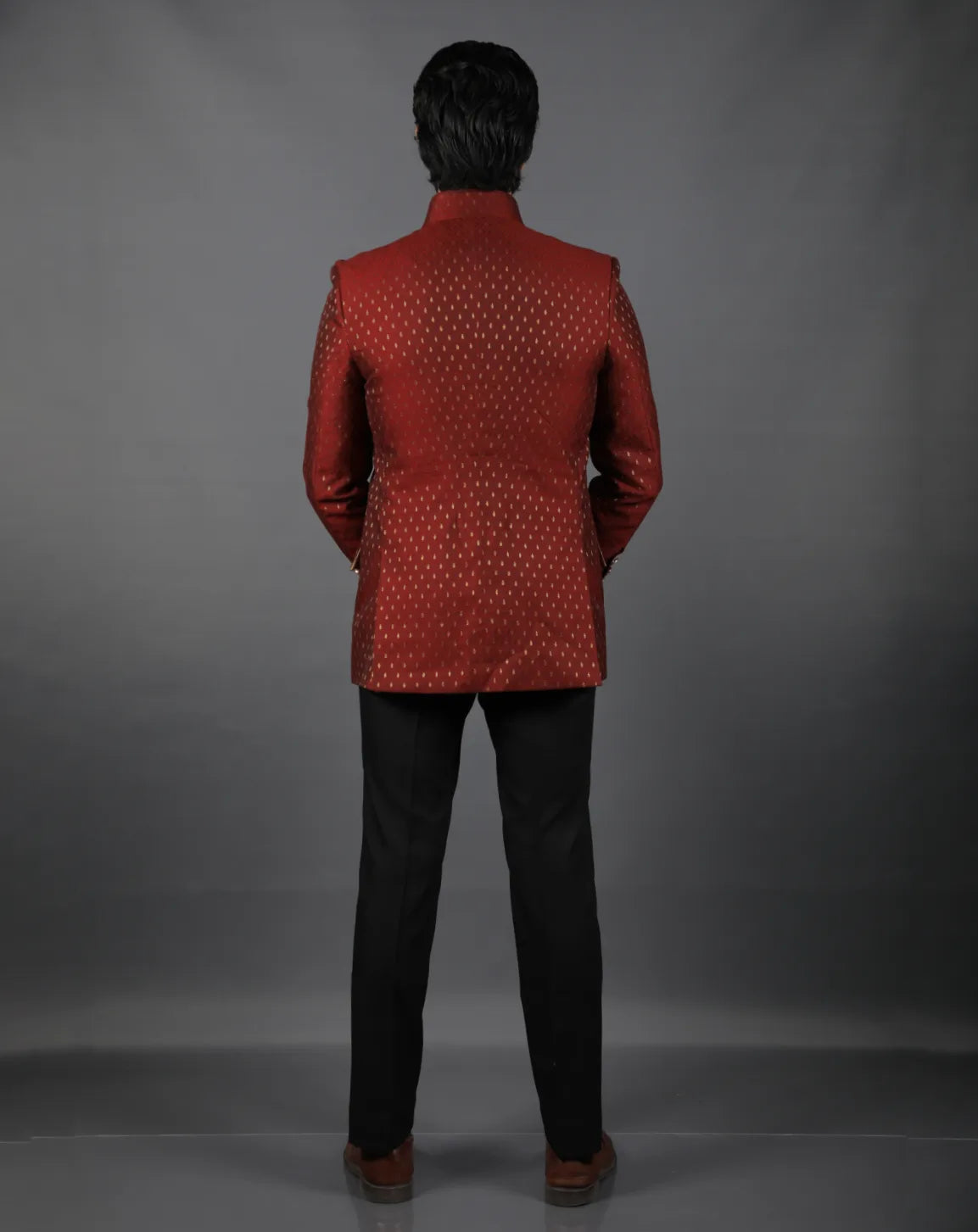 Deep Red Brocade Bandhgala