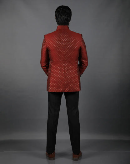 Deep Red Brocade Bandhgala