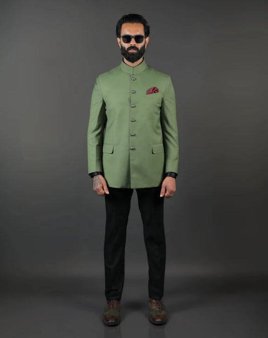 Sage Green Terry Wool Bandhgala