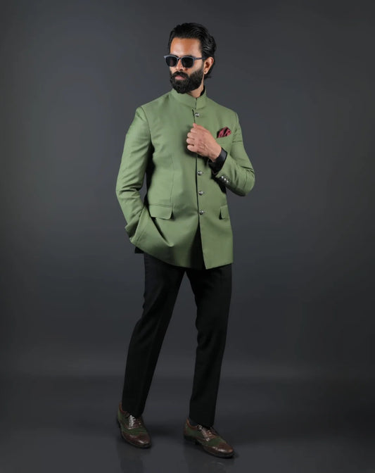 Sage Green Terry Wool Bandhgala